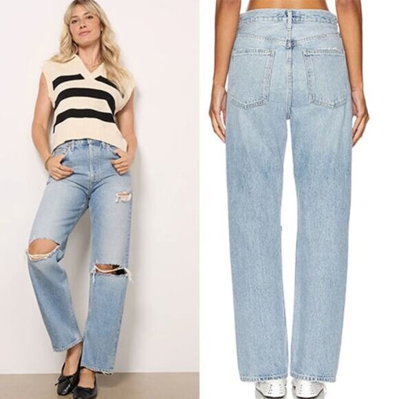 NWT Agolde 90s Mid Rise Loose Fit Distressed Denim Jeans Blue Light Wash Size 28 - Picture 9 of 9